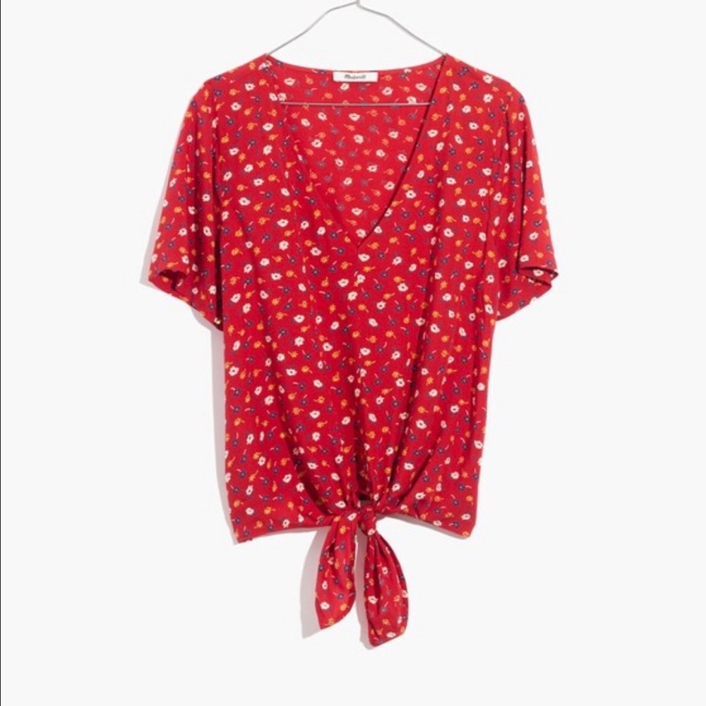 Madewell Red Floral Tie-Front Blouse